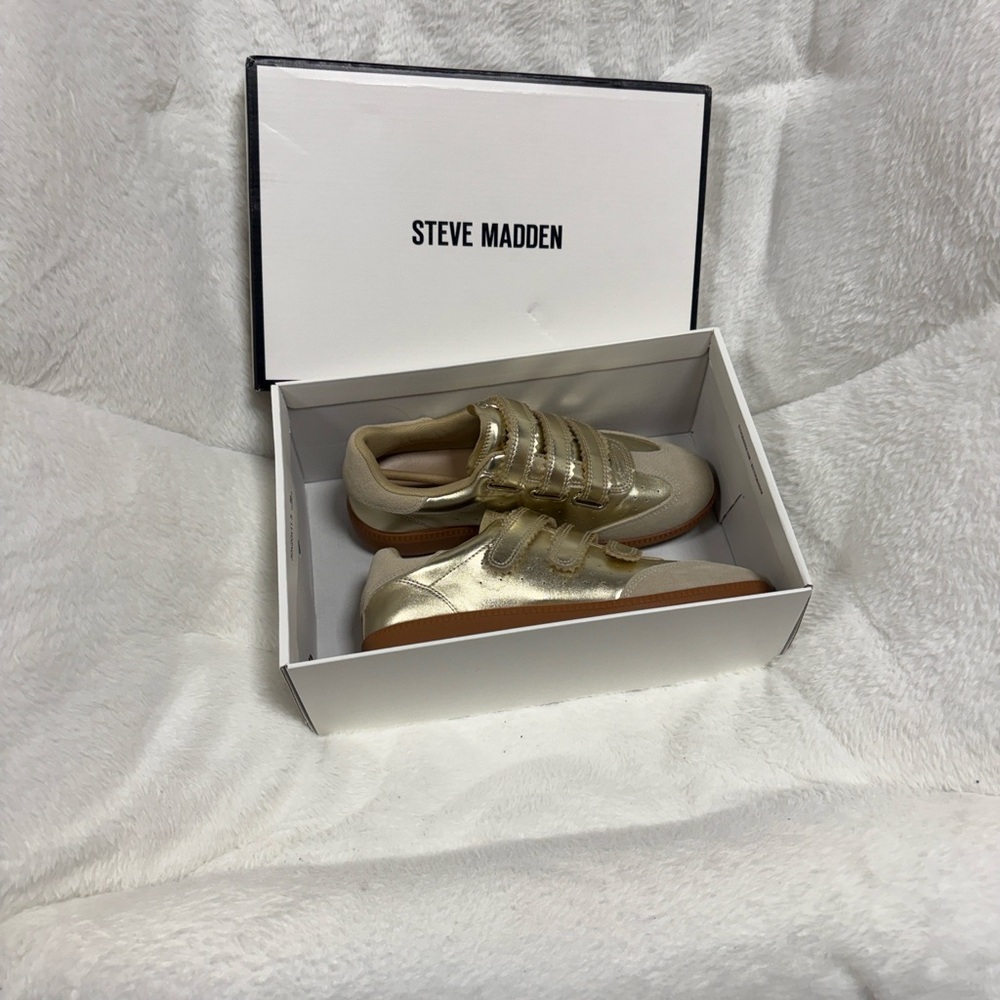 Steve Madden Gold Metallic Velcro Slip-On Sneakers